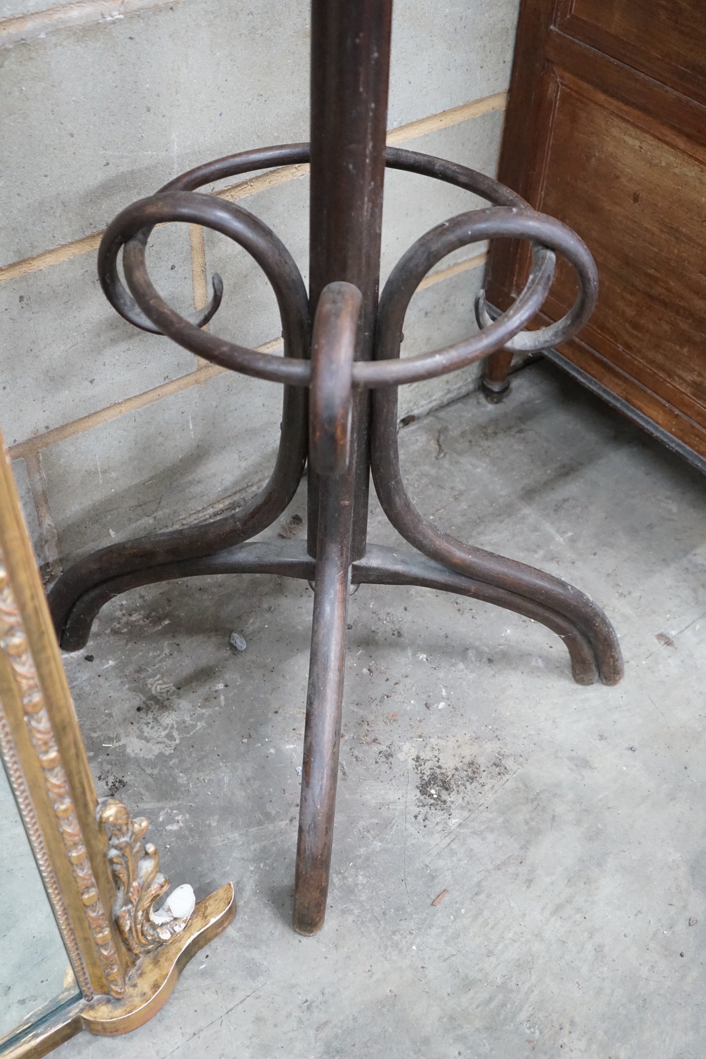 An early 20th century Thonet style beech Bentwood coat and stick stand, height 199cms.